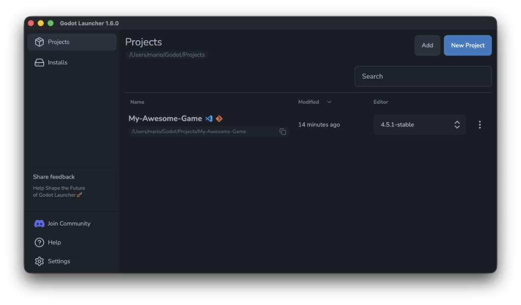 Godot Launcher 1.6.0 hero image showing project tooling toggles