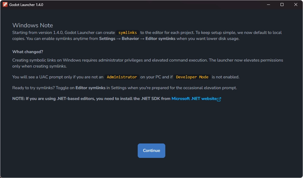 Windows Symlink Welcome Message