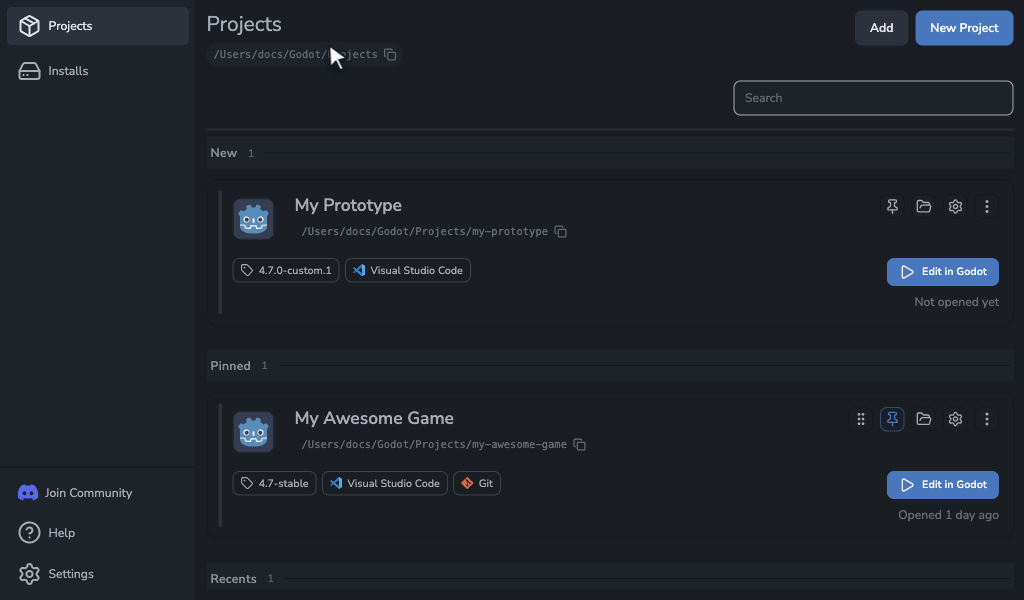 Creating a Godot project in Godot Launcher