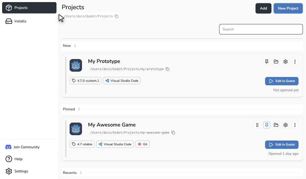Creating a Godot project in Godot Launcher