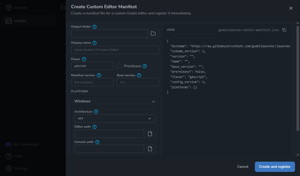 Create custom editor manifest drawer