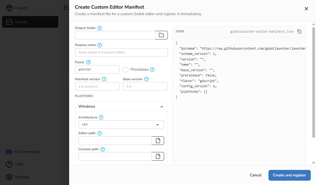 Create custom editor manifest drawer