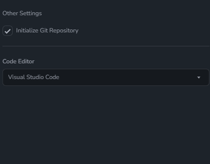 New Project form with Initialize Git Repository enabled